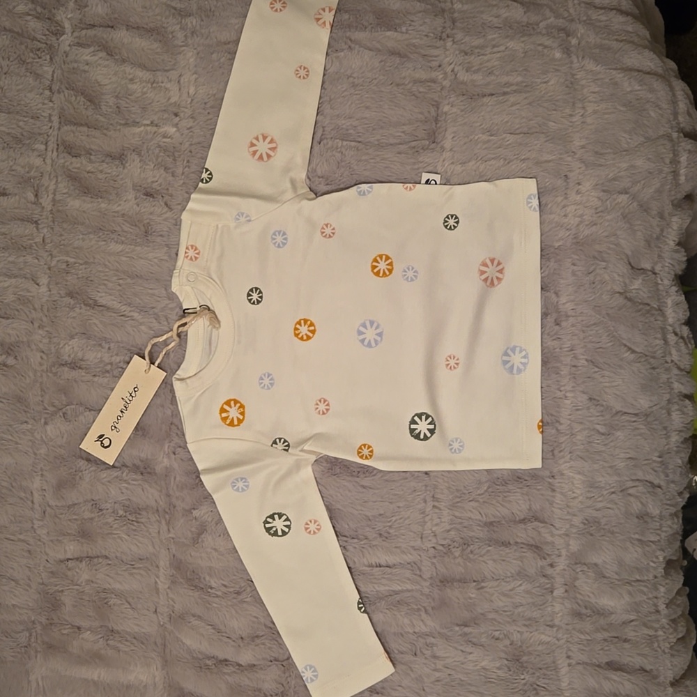 Graneluto Printed Organic Prima Cotton Baby Shirt w/ Colorful Accents Sz 6-12m